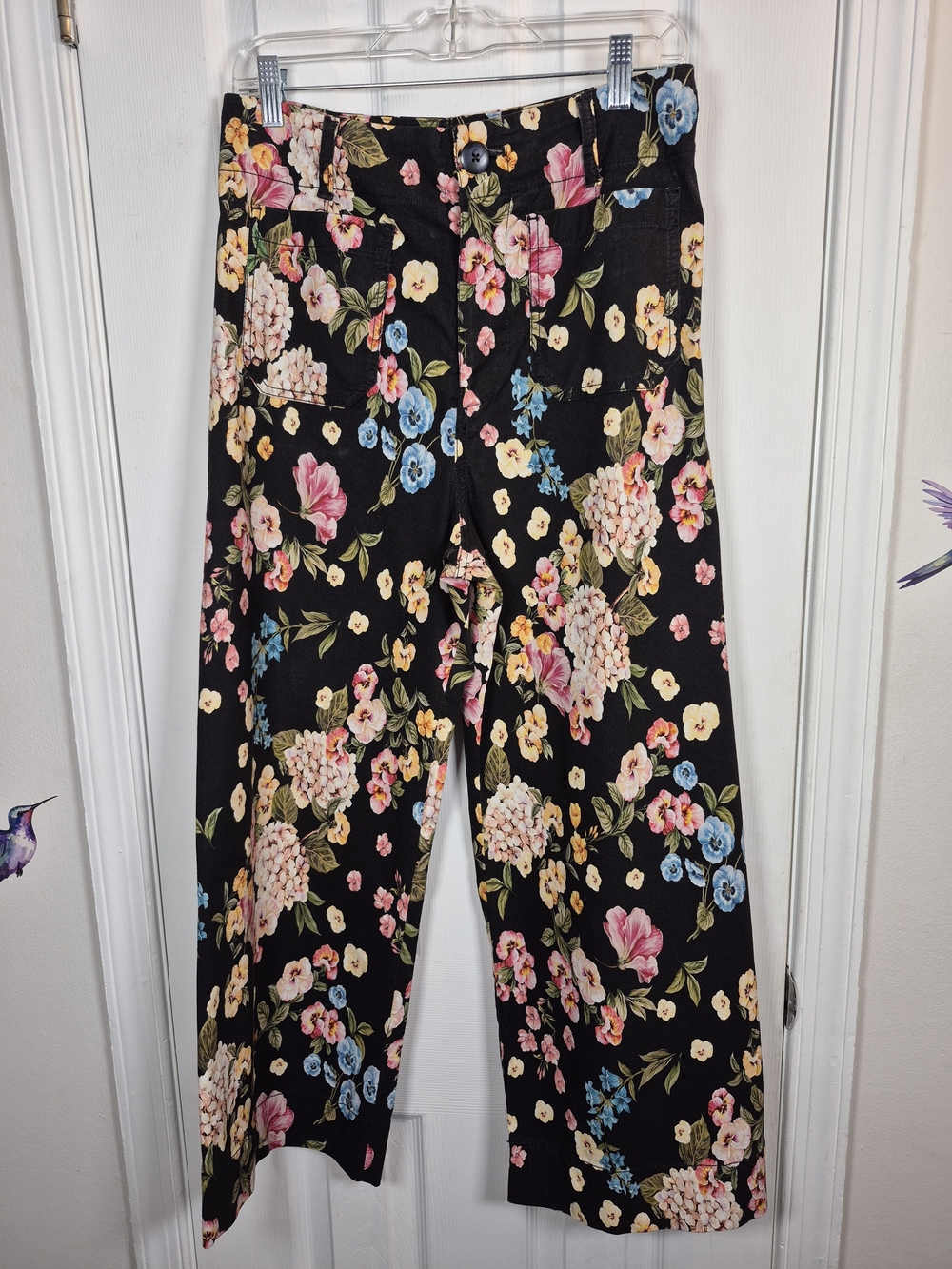 Anthropologie Maeve The Colette Floral Wide Leg Cropped Pants Black Size 29